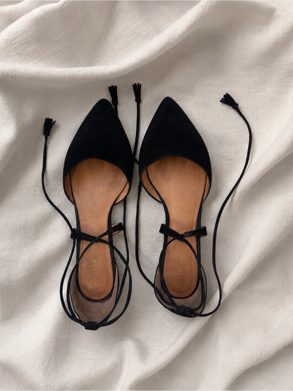 Halogen Black Suede D’Orsay Lace-Up Pointed Toe Flats Size 11M